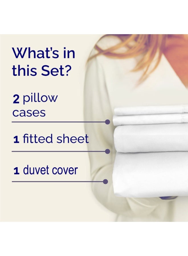 Eworld 4-Piece Luxury King Size White Bedding Set – 100% Cotton, 180 TC | Duvet Cover 220x240cm, Fitted Sheet 200x200+30cm & 2 Pillow Cases 50x75cm - Image 3